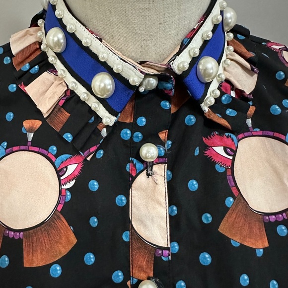 Black Button-Up Shirt with Colorful Print - Picture 2 of 7